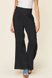 Double Take Full Size Texture Smocked Waist Wide Leg Pants - Trendsi