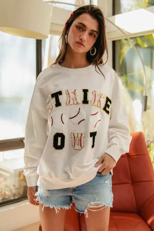 BiBi Baseballs Strikeout Patches French Terry Sweatshirt - Trendsi - Flyclothing LLC