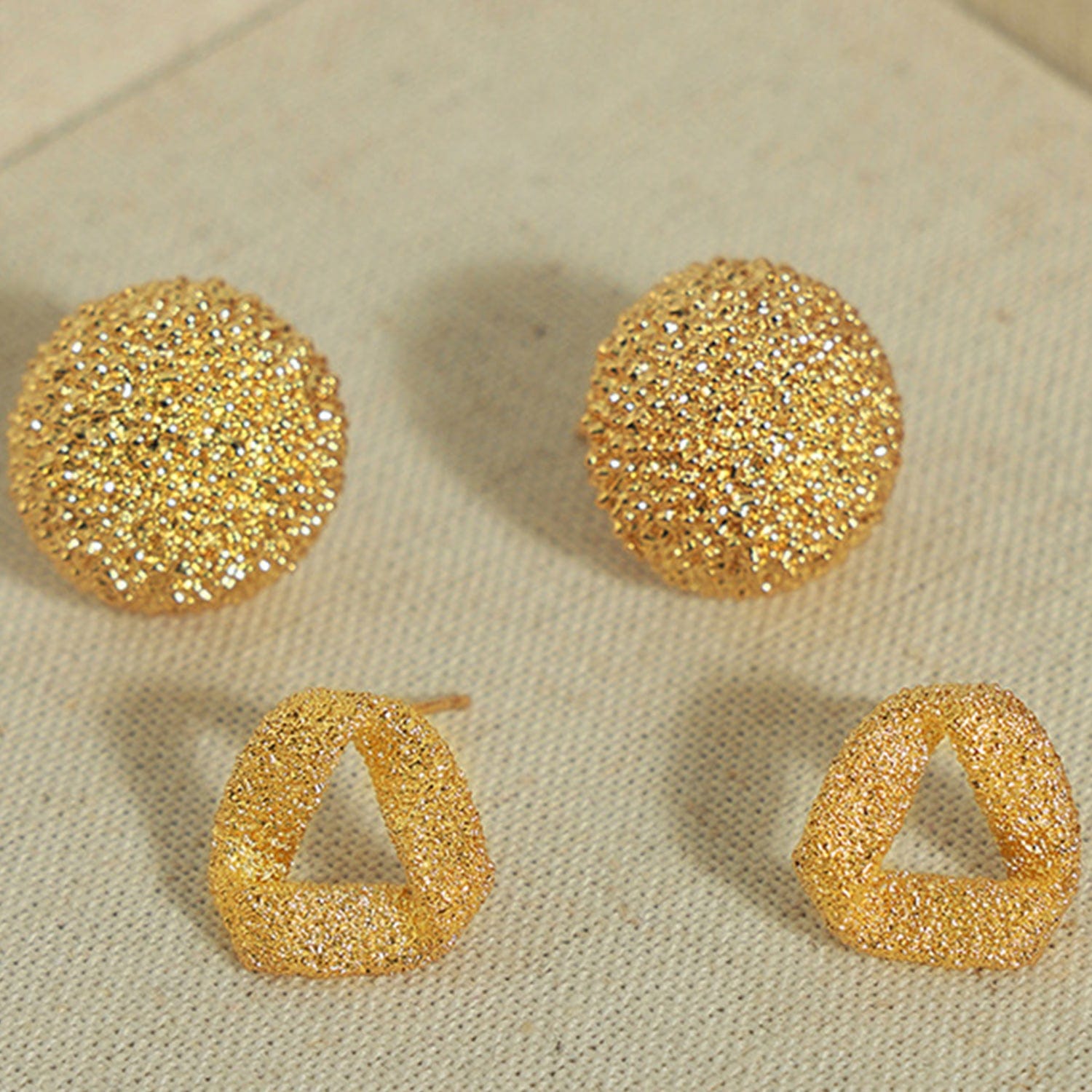Gold-Plated Geometric Stud Earrings - Trendsi