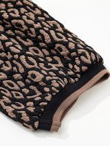 Leopard Print Puffy Bracelet Sleeve Contrast Trim Round Neck Top - Trendsi - Flyclothing LLC