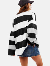 Color Block Half Zip Long Sleeve Sweater - Trendsi - Flyclothing LLC