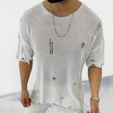 Men's Distressed Round Neck Knit Top - Trendsi