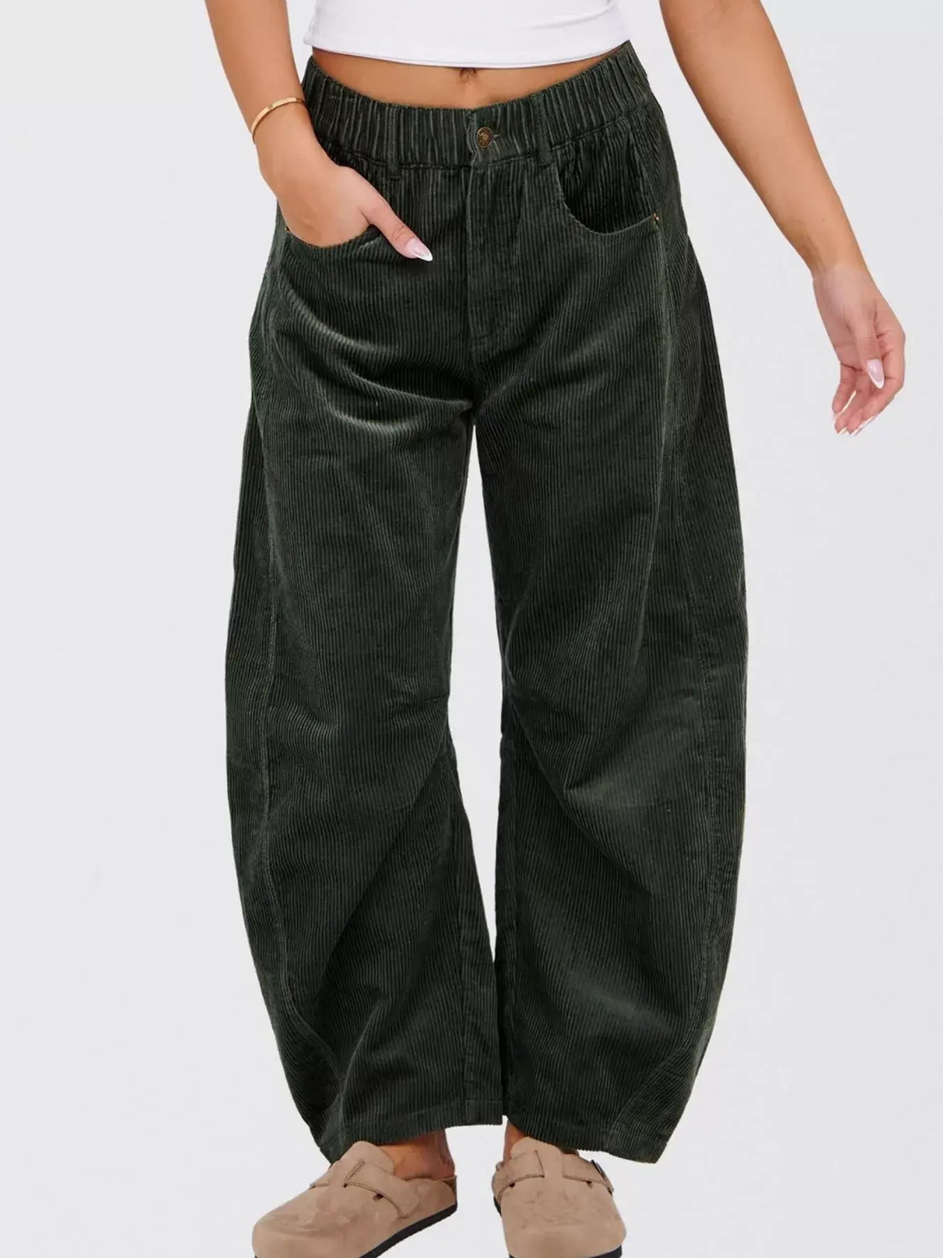 Corduroy Wide Leg Pants - Trendsi - Flyclothing LLC
