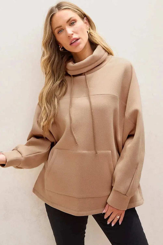 Drawstring Turtleneck Long Sleeve Sweatshirt - Trendsi - Flyclothing LLC
