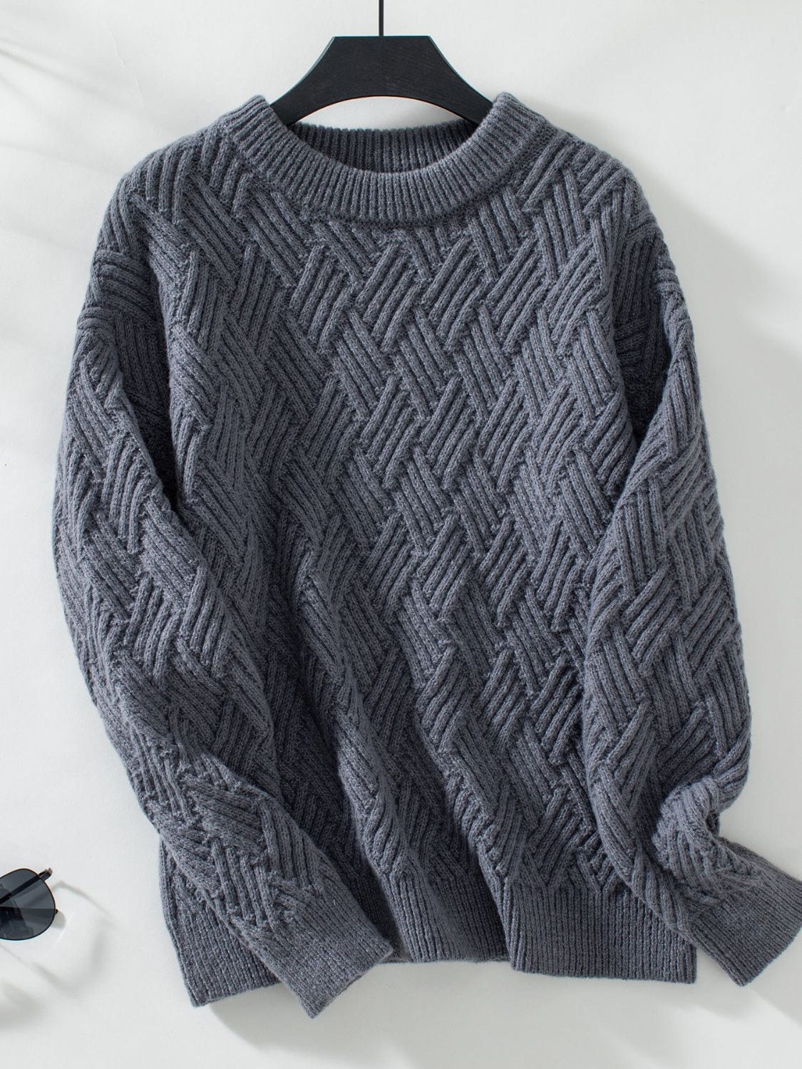 Round Neck Long Sleeve Woven Sweater - Trendsi