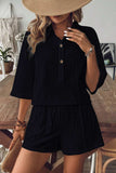 Collared Neck Half Sleeve Top and Shorts Set - Trendsi - Flyclothing LLC