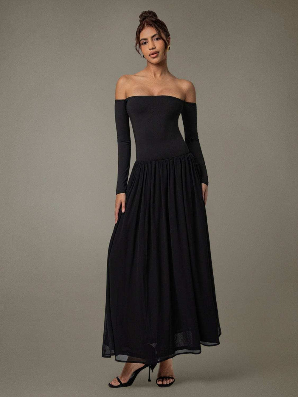 Off Shoulder Long Sleeve Maxi Dress - Trendsi - Flyclothing LLC