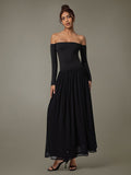 Off Shoulder Long Sleeve Maxi Dress - Trendsi