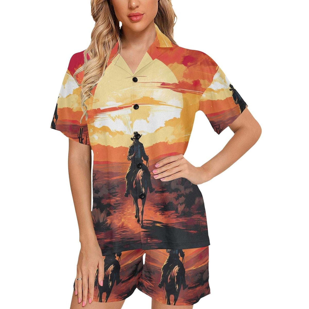 Baha Ranch Cowboy Desert Sunset Women's Western Pajama Set