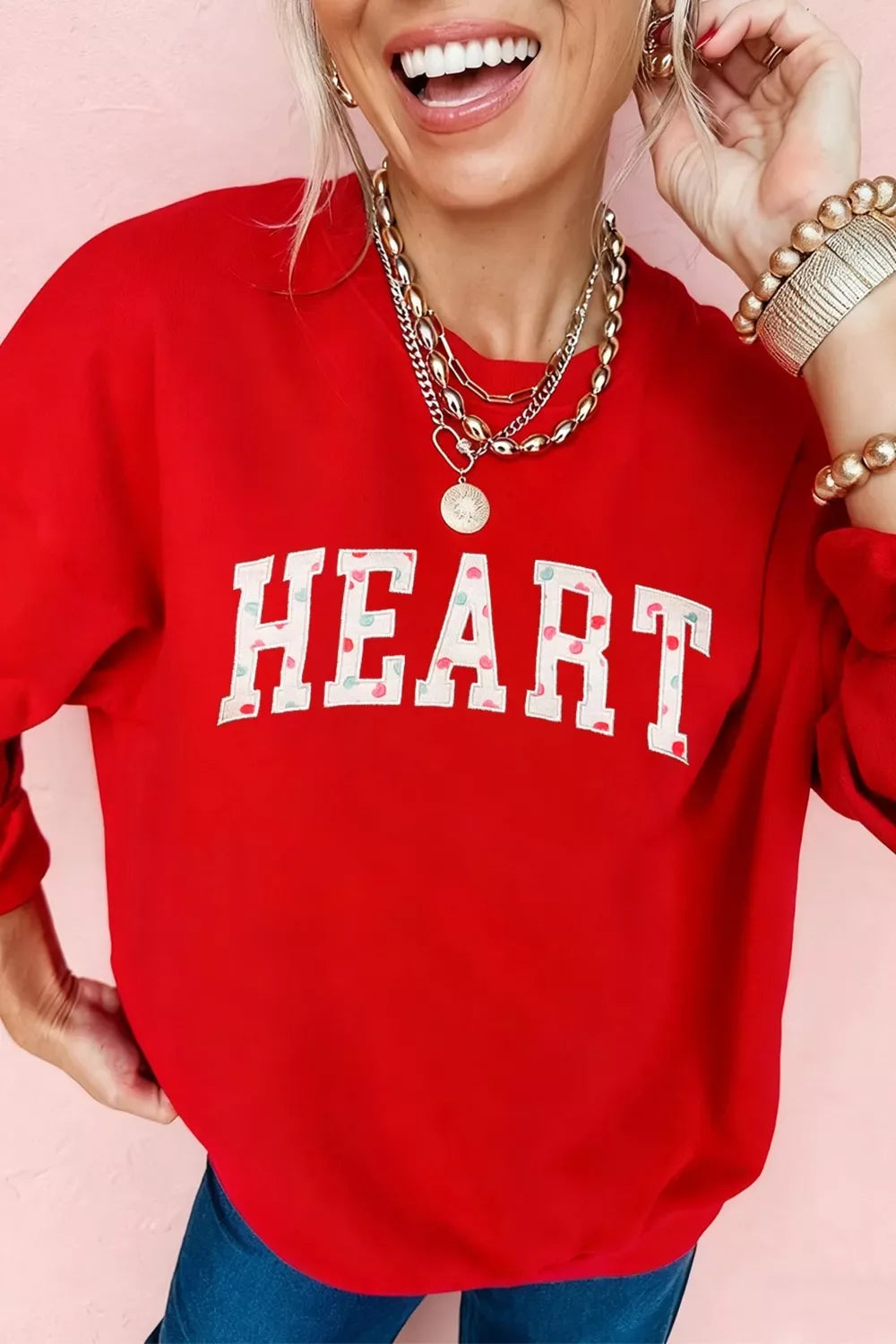 HEART Embroidered Patched Graphic Valentine Sweatshirt - Trendsi - Flyclothing LLC