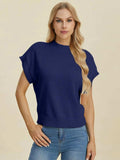 Double Take Full Size Mock Neck Short Sleeve Sweater - Trendsi - Flyclothing LLC