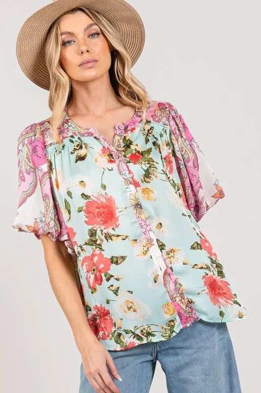 SAGE+FIG Plus Size Floral Mineral Wash French Terry Button Up Shirt - Trendsi - Flyclothing LLC