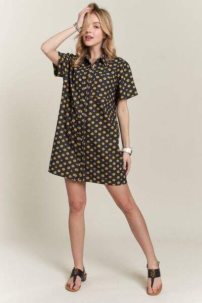 ADORA Floral Button-Up Mini Denim Dress - Trendsi - Flyclothing LLC