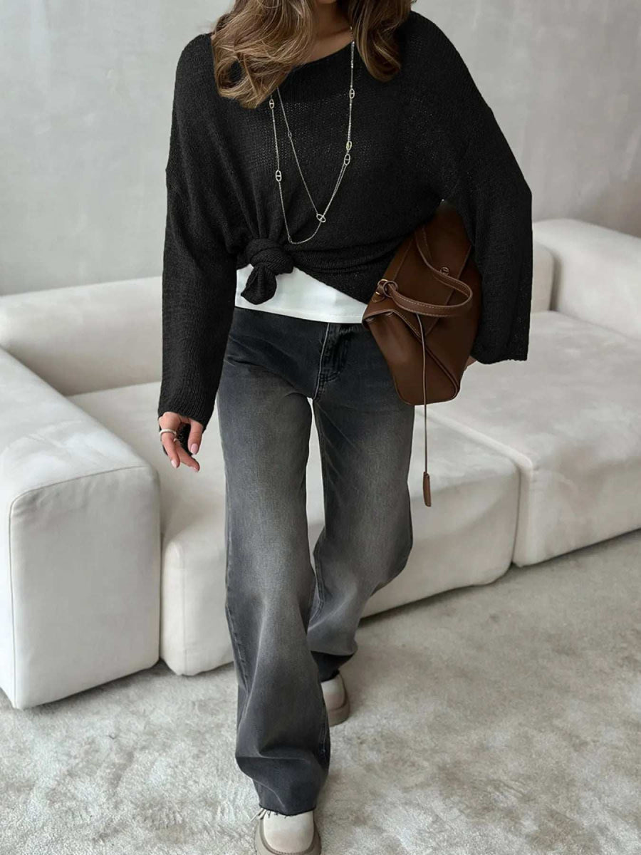 Boat Neck Knit Cover Up with Relaxed Fit - Trendsi - Flyclothing LLC