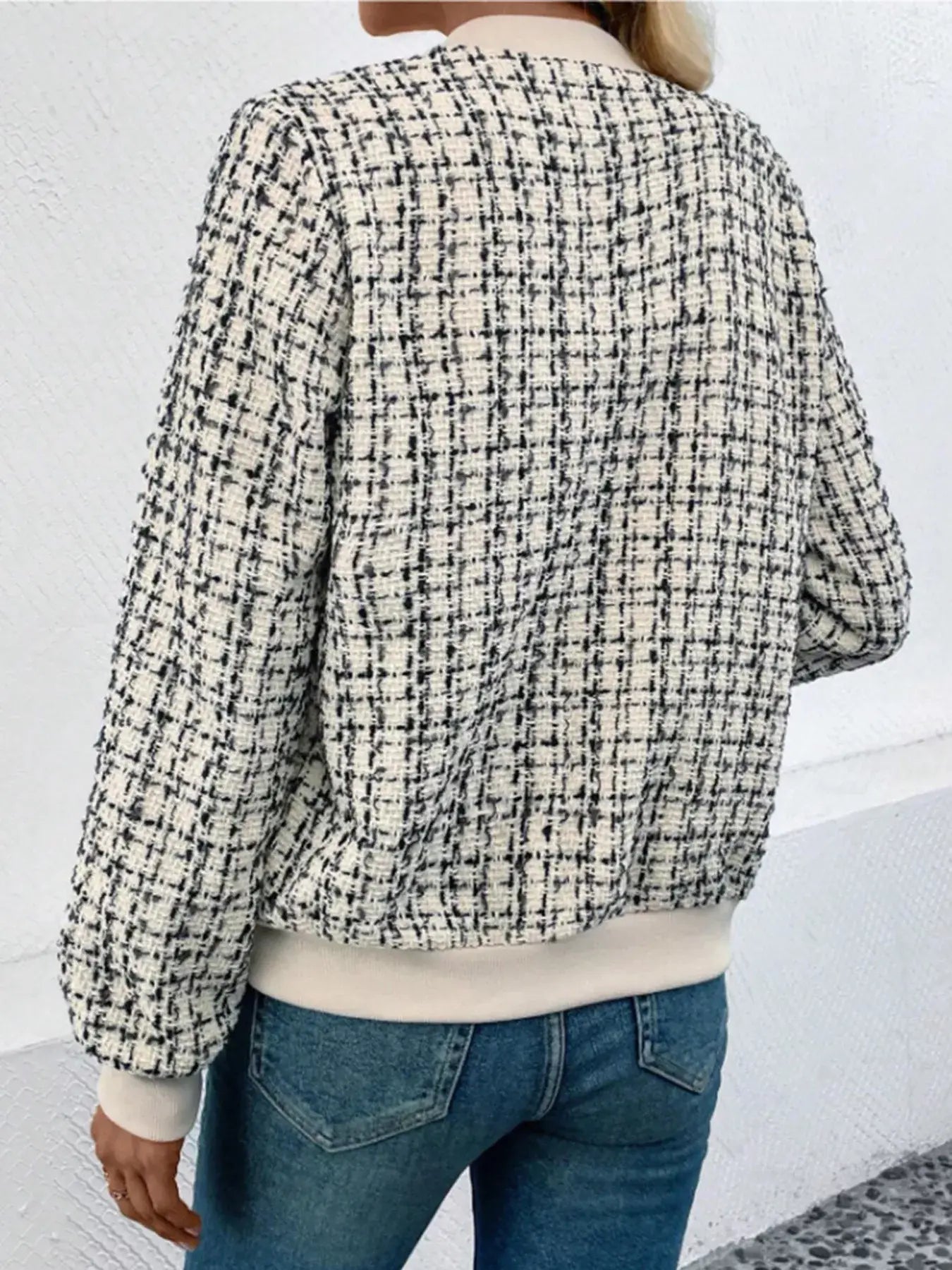 Tweed Zip Up Bomber Jacket - Trendsi - Flyclothing LLC