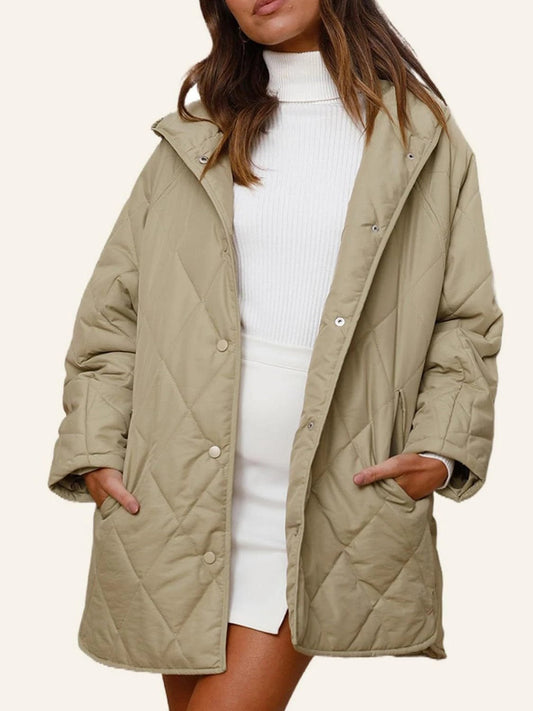 Slit Snap Down Long Sleeve Hooded Jacket - Trendsi - Flyclothing LLC