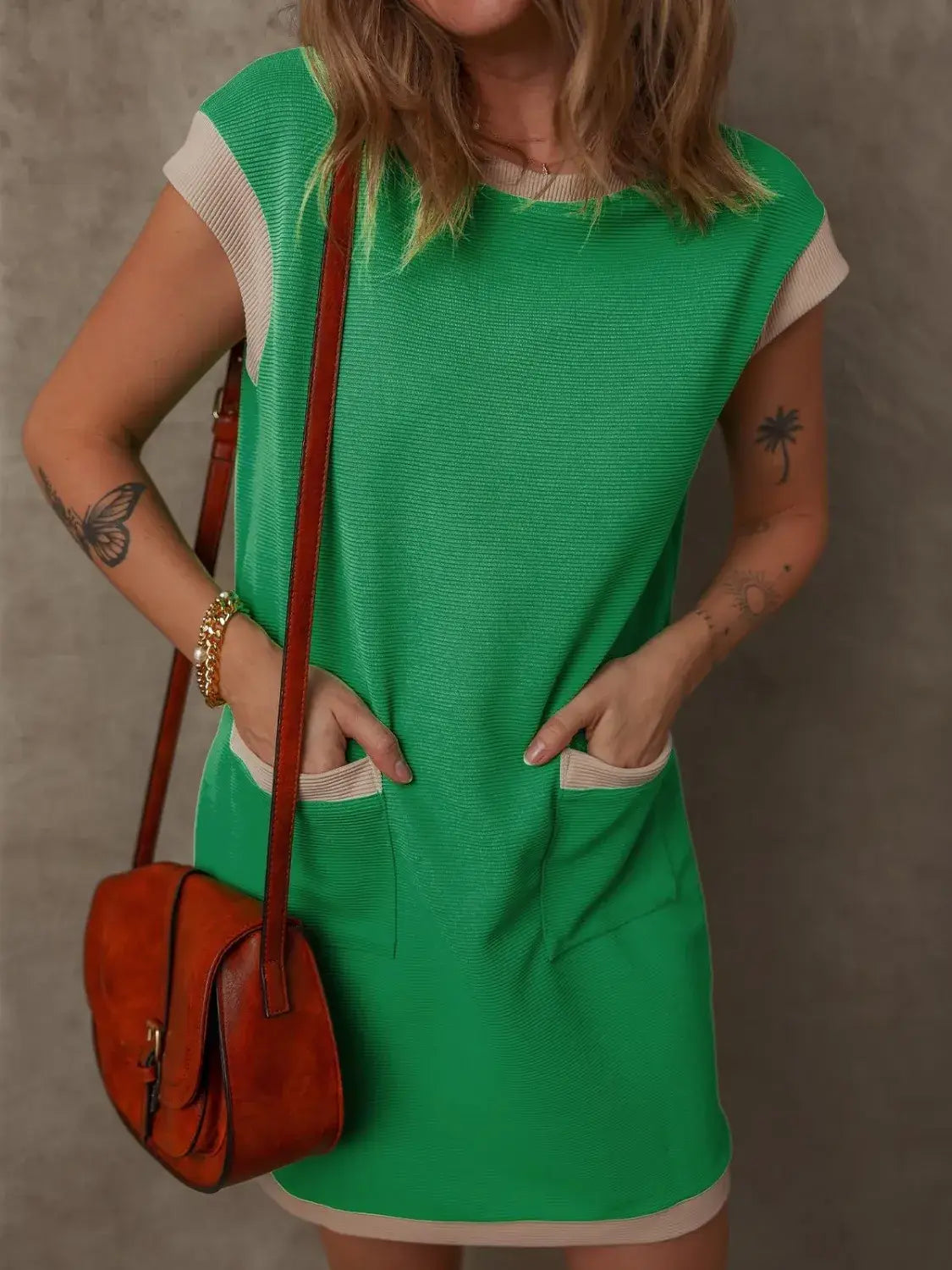 Round Neck Cap Sleeve Mini Dress - Trendsi - Flyclothing LLC
