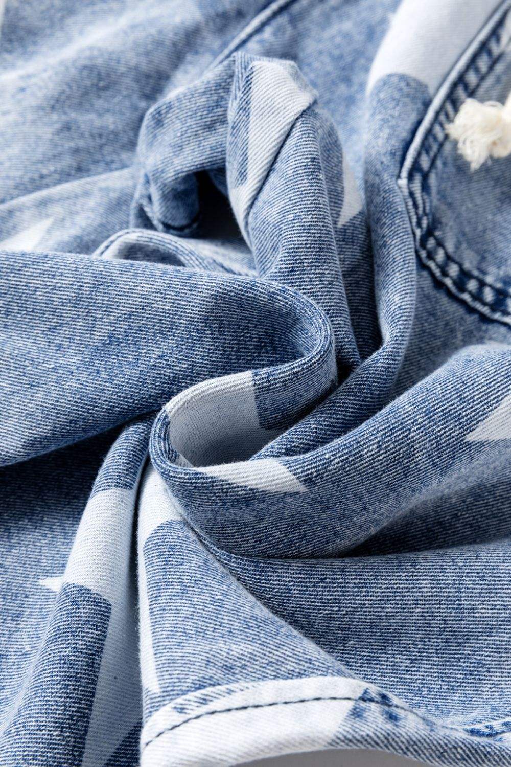 Star Print Washed Drawstring High Waist Wide Leg Jeans - Trendsi - Flyclothing LLC