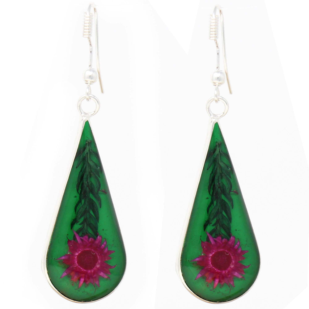 Pink Pressed Flower Teardrop Earrings - Artisana