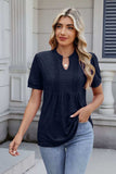 Notched Short Sleeve Top - Trendsi - Flyclothing LLC