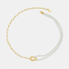 18K Gold-Plated Titanium Steel Pearl Necklace - Trendsi