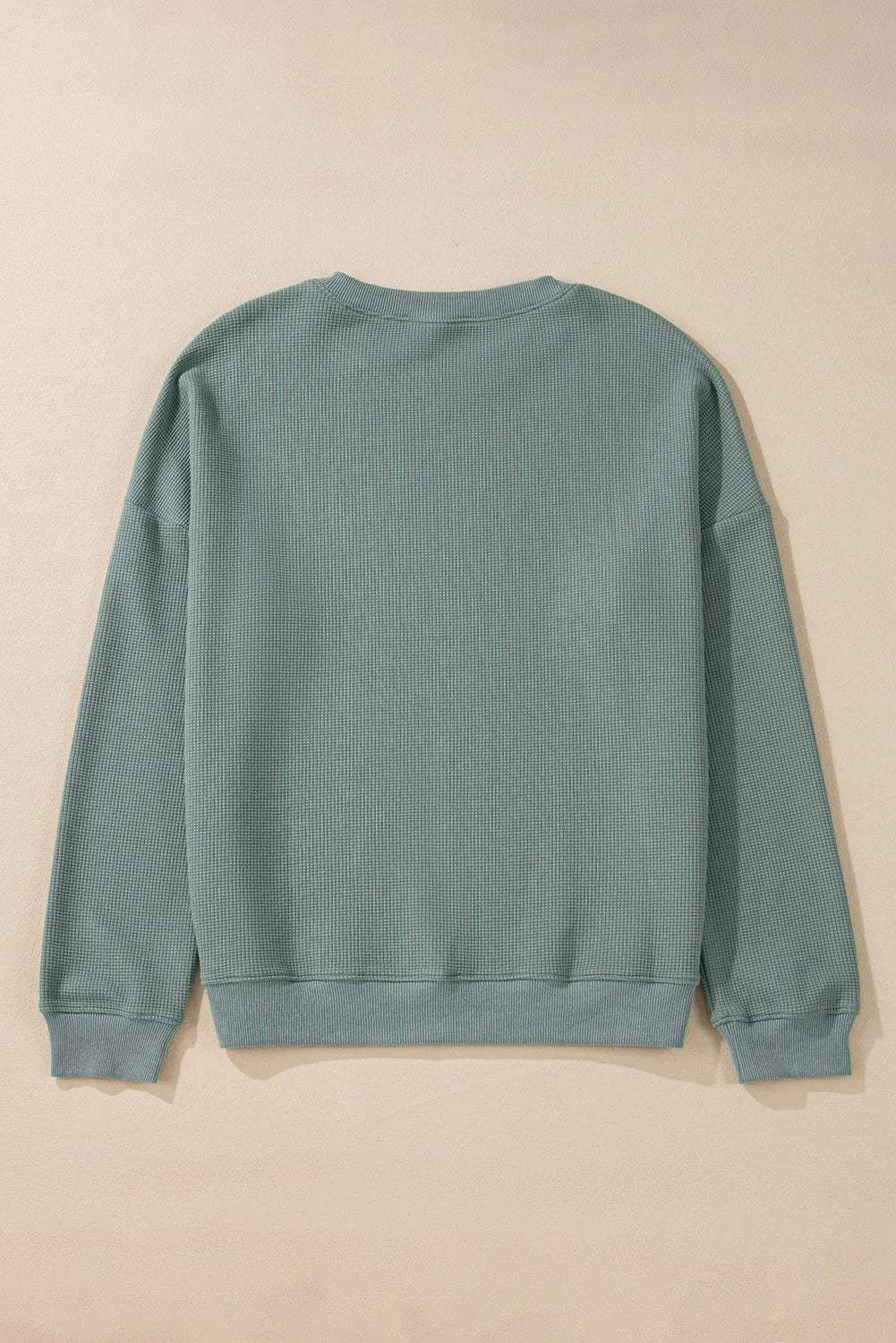 Waffle-Knit Long Sleeve Dropped Shoulder Top - Trendsi - Flyclothing LLC