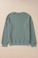 Waffle-Knit Long Sleeve Dropped Shoulder Top - Trendsi - Flyclothing LLC