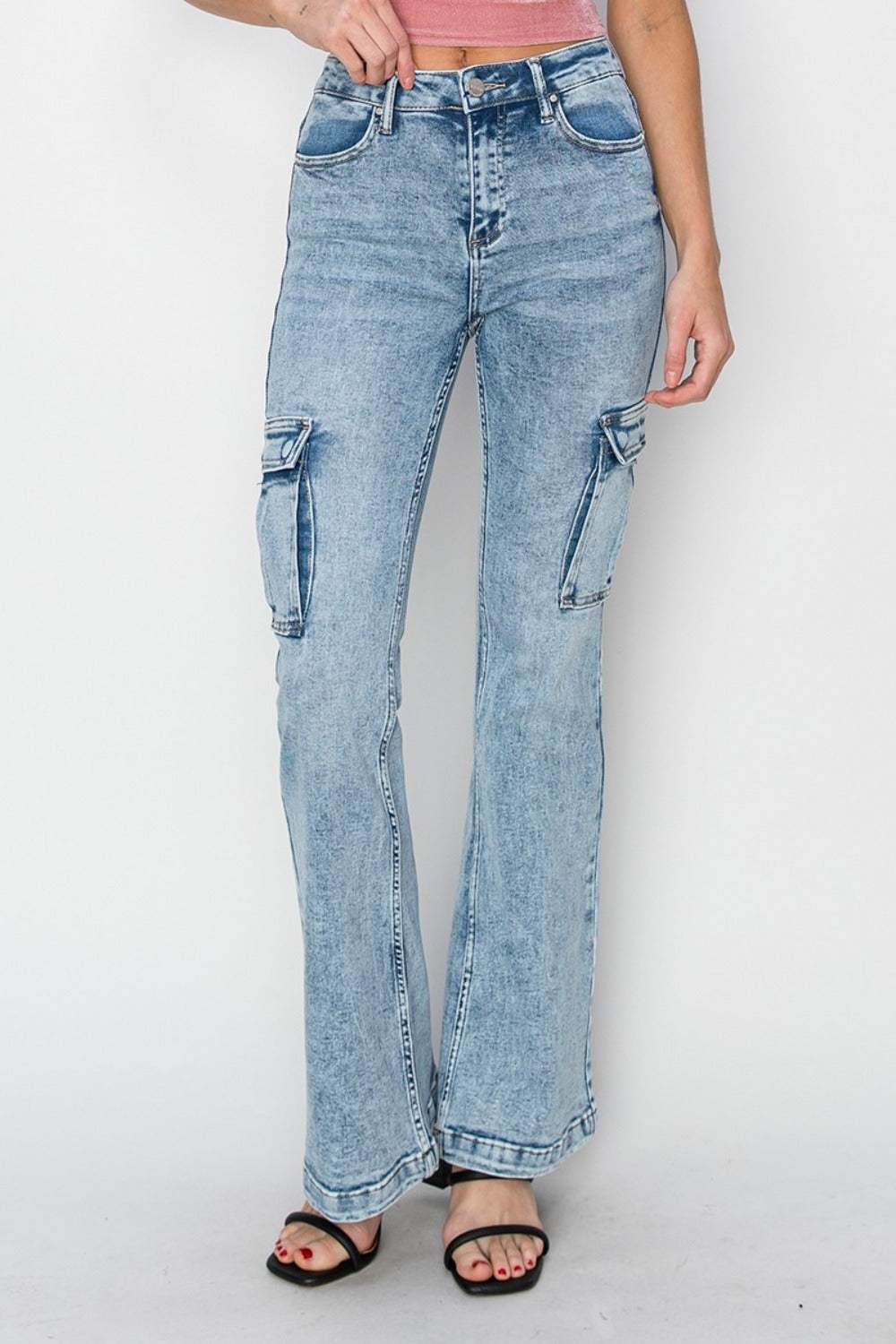 RISEN Full Size High Rise Cargo Flare Jeans - Trendsi - Flyclothing LLC