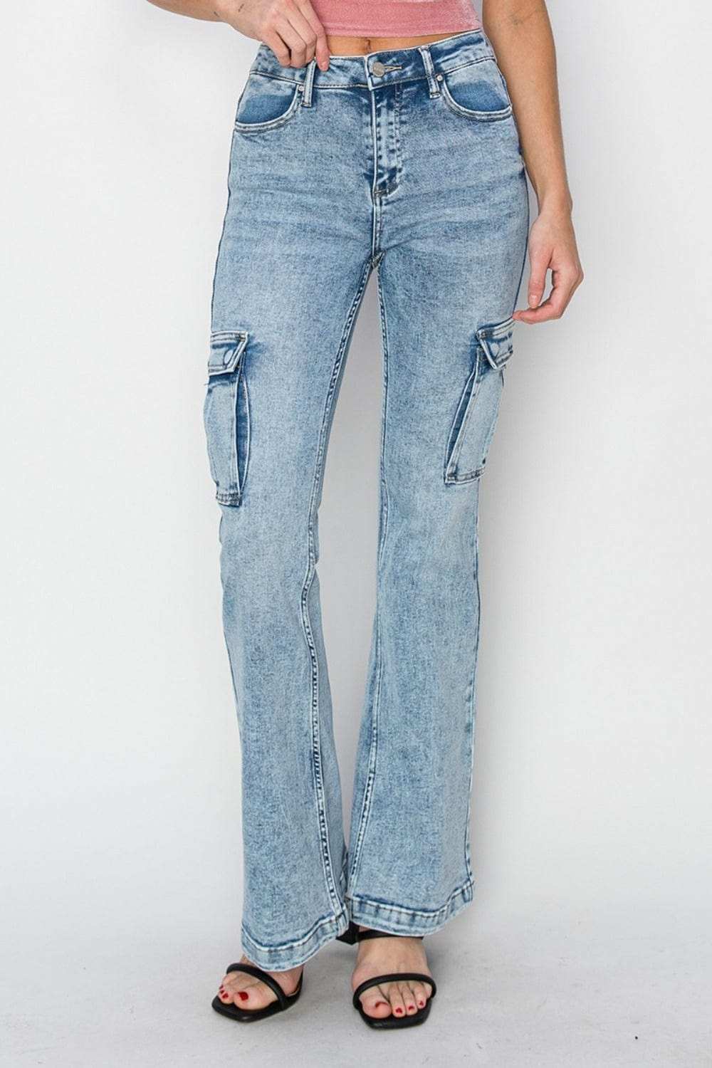 RISEN Full Size High Rise Cargo Flare Jeans - Trendsi - Flyclothing LLC