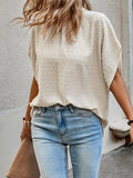 Swiss Dot Mock Neck Half Sleeve Blouse - Trendsi