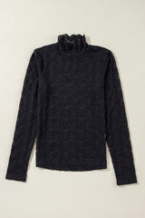 Lace Mock Neck Long Sleeve Blouse - Trendsi - Flyclothing LLC