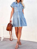 Raw Hem Short Sleeve Denim Dress - Trendsi - Flyclothing LLC