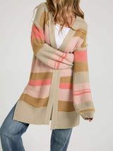 Color Block Striped Open Front Cardigan - Trendsi - Flyclothing LLC