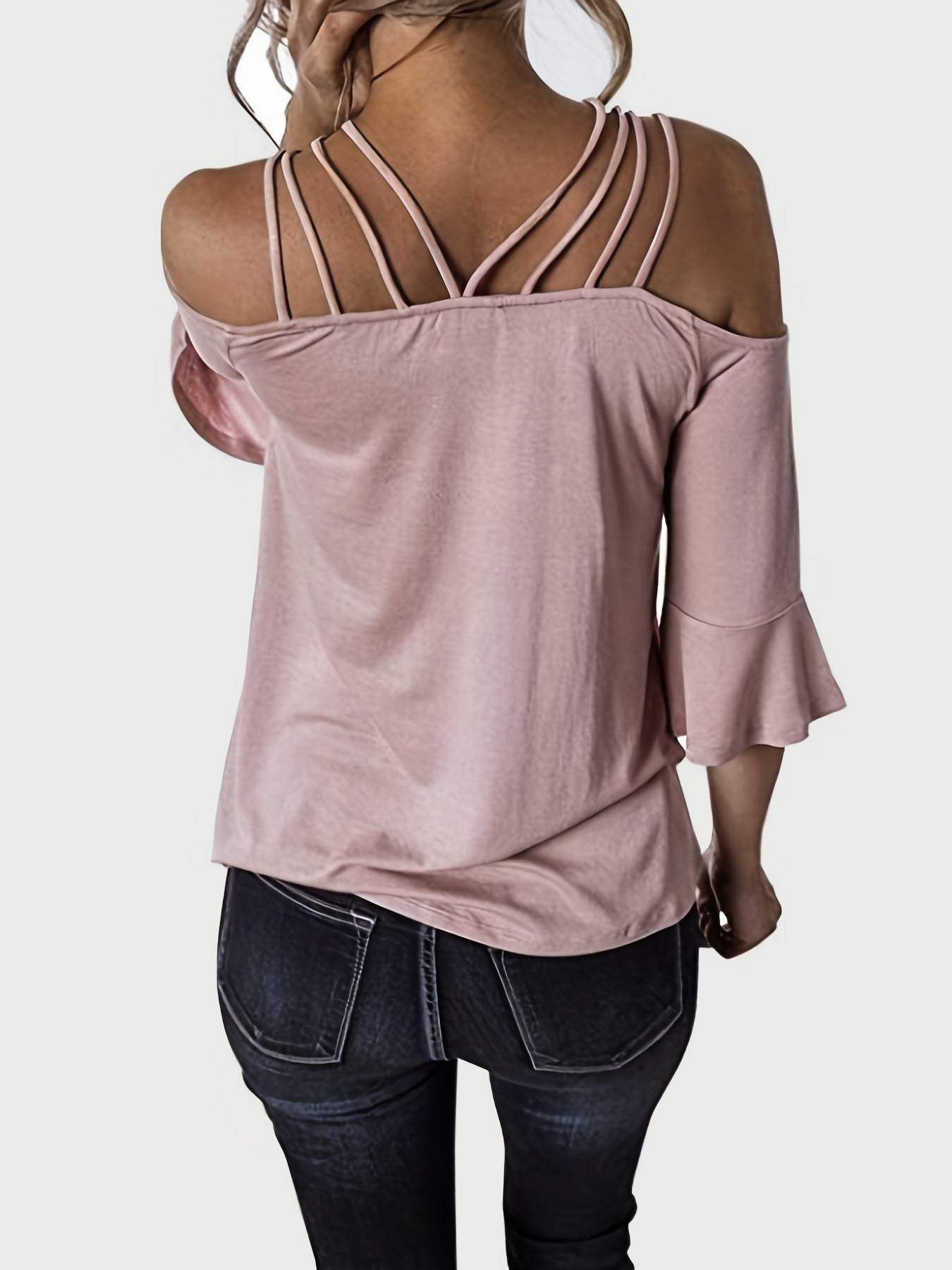 Full Size Cold Shoulder Three-Quarter Sleeve Blouse - Trendsi - Flyclothing LLC