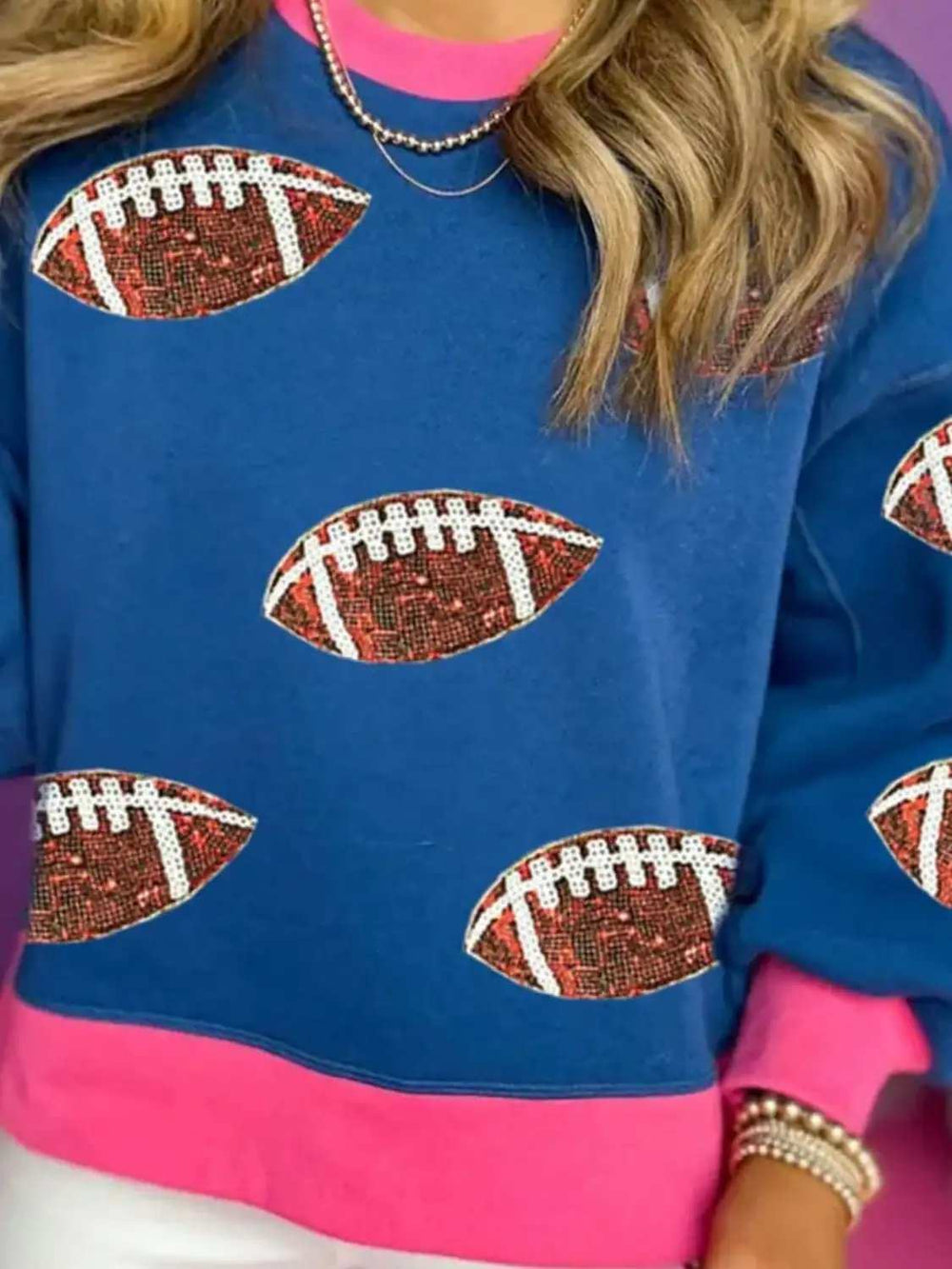 Contrast Football Long Sleeve Sweatshirt - Trendsi - Flyclothing LLC