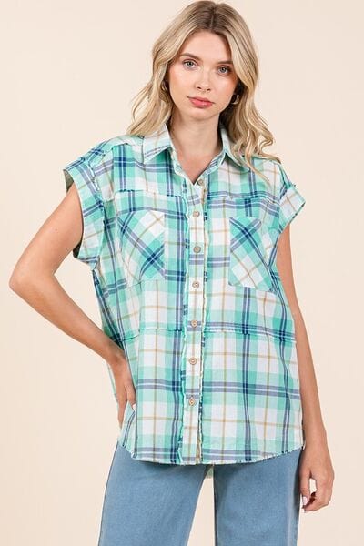 Mittoshop Mineral Wash Plaid Button Down Shirt - Trendsi