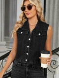 V-Neck Button Down Denim Vest - Trendsi - Flyclothing LLC