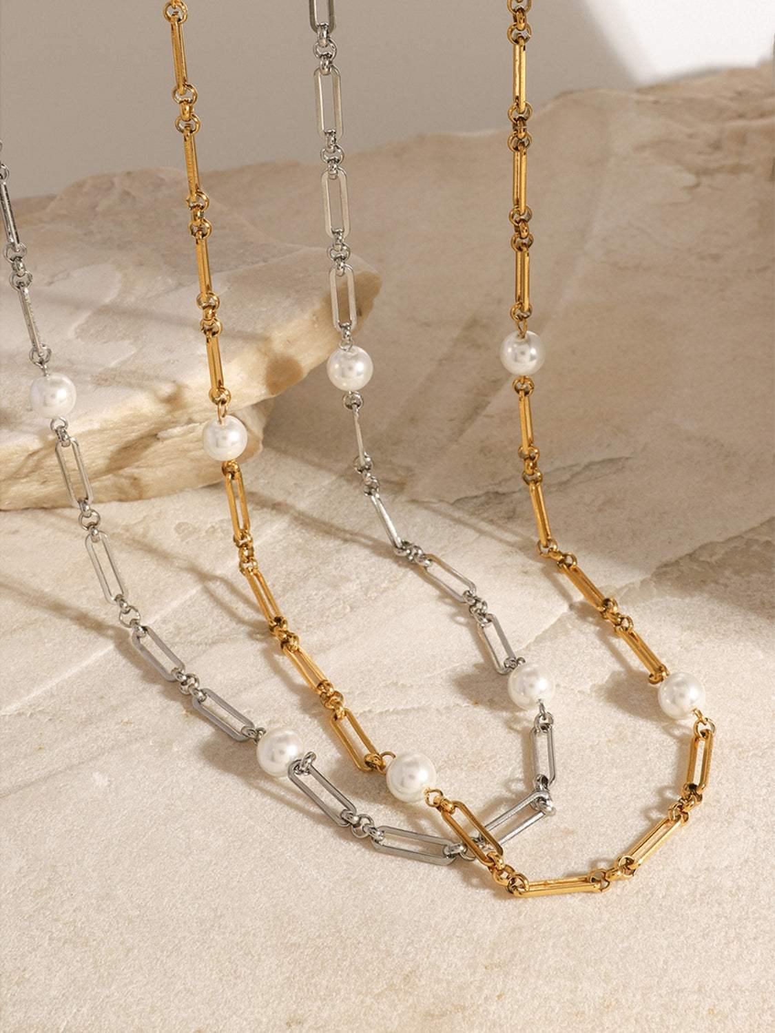 Stainless Steel Pearl Chain Necklace - Trendsi - Flyclothing LLC