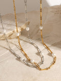 Stainless Steel Pearl Chain Necklace - Trendsi