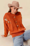 SO ME Embroidered Flower Cable Knitted Sweater - Trendsi - Flyclothing LLC