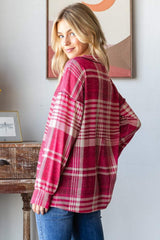 Heimish Plaid Drop Shoulder V-Neck T-Shirt - Trendsi - Flyclothing LLC