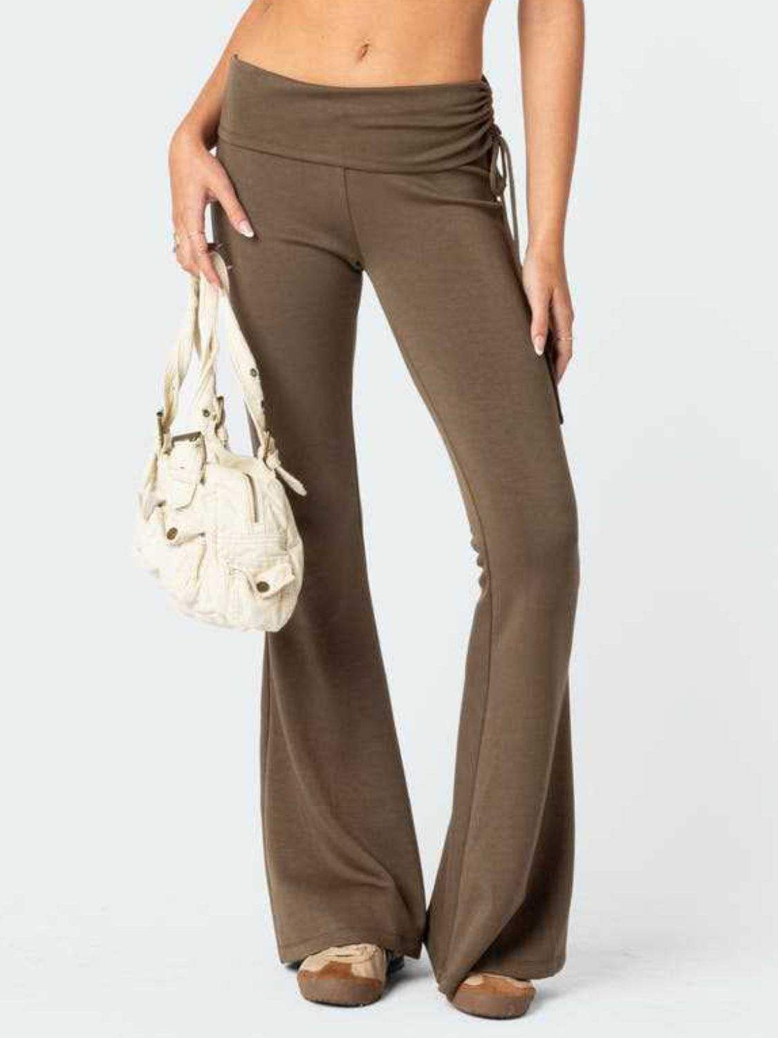 Drawstring Ruched Flare Pants - Trendsi - Flyclothing LLC
