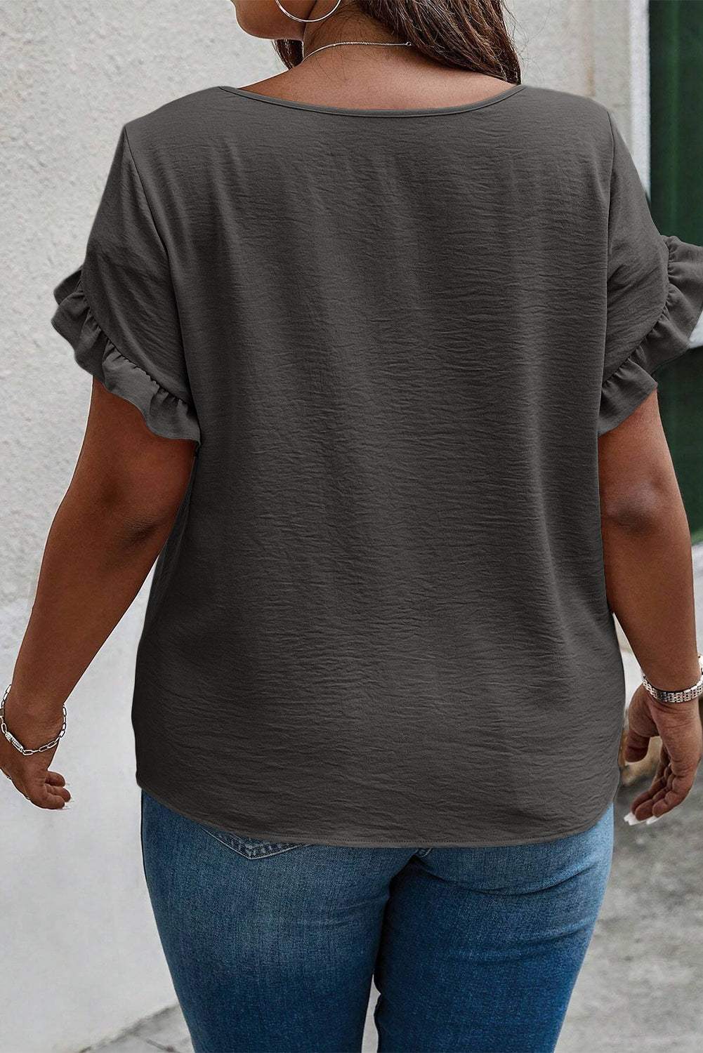 Plus Size Ruffled Round Neck Short Sleeve Blouse - Trendsi - Flyclothing LLC
