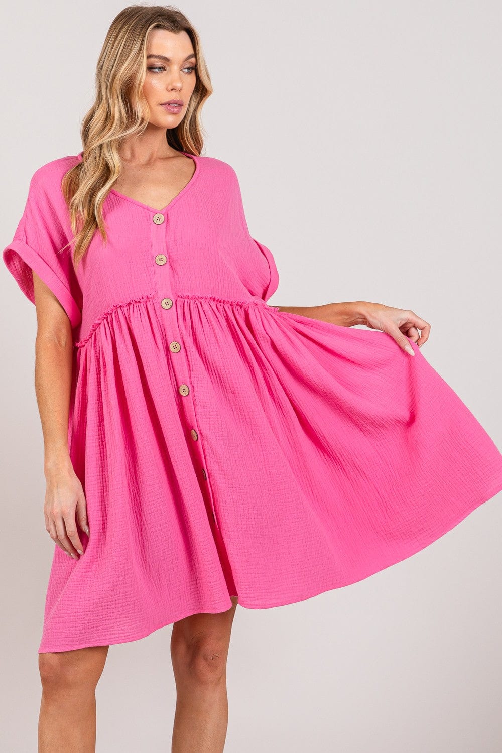 SAGE + FIG Button Up Short Sleeve Dress - Trendsi