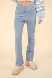 VERY J Washed Denim Stretchy Crossover Waist Leggings - Trendsi