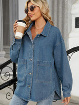Removable Hood Button Up Long Sleeve Denim Jacket - Trendsi - Flyclothing LLC