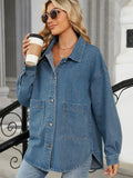 Removable Hood Button Up Long Sleeve Denim Jacket - Trendsi