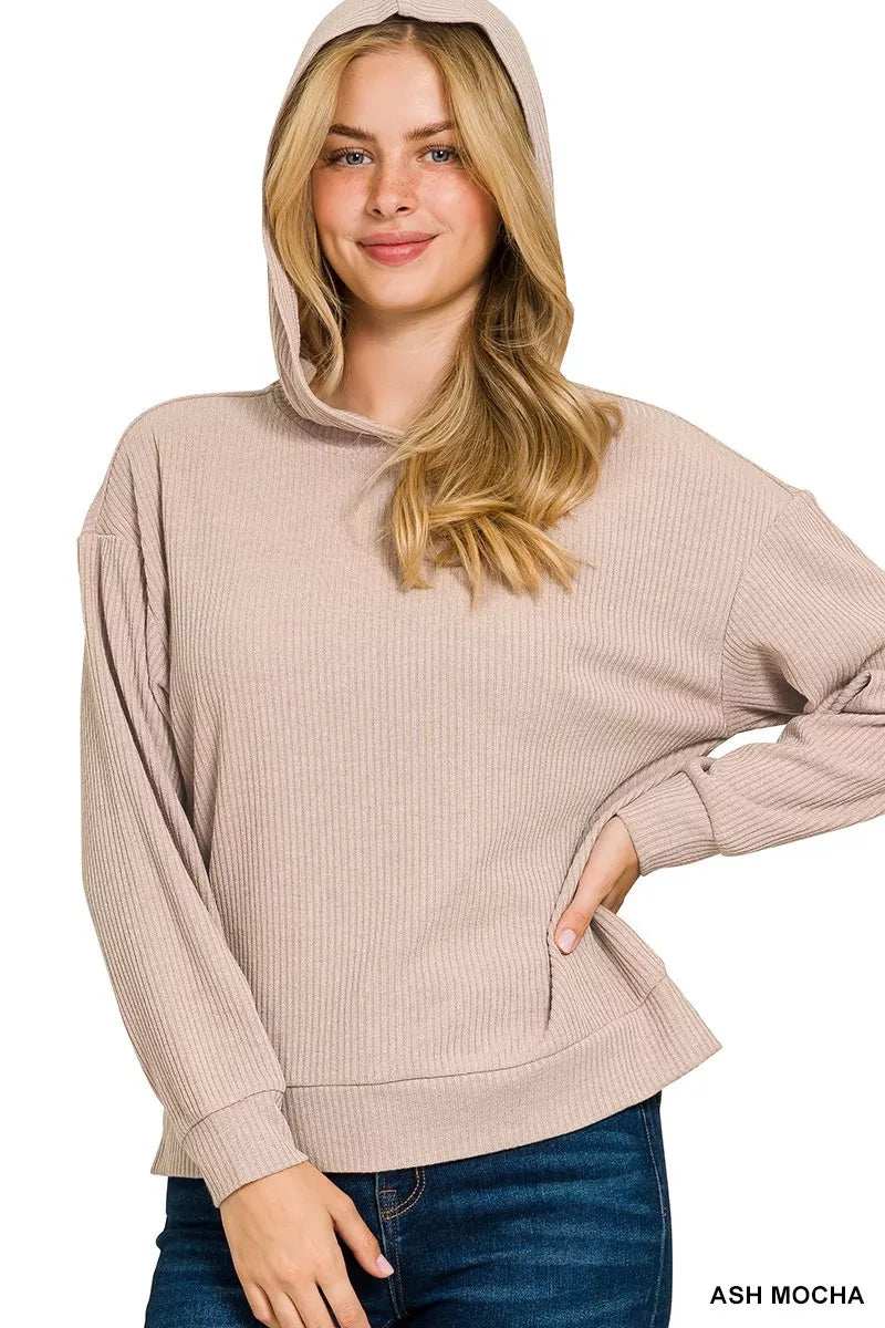 Zenana Ribbed Long Sleeve Hoodie - Trendsi - Flyclothing LLC