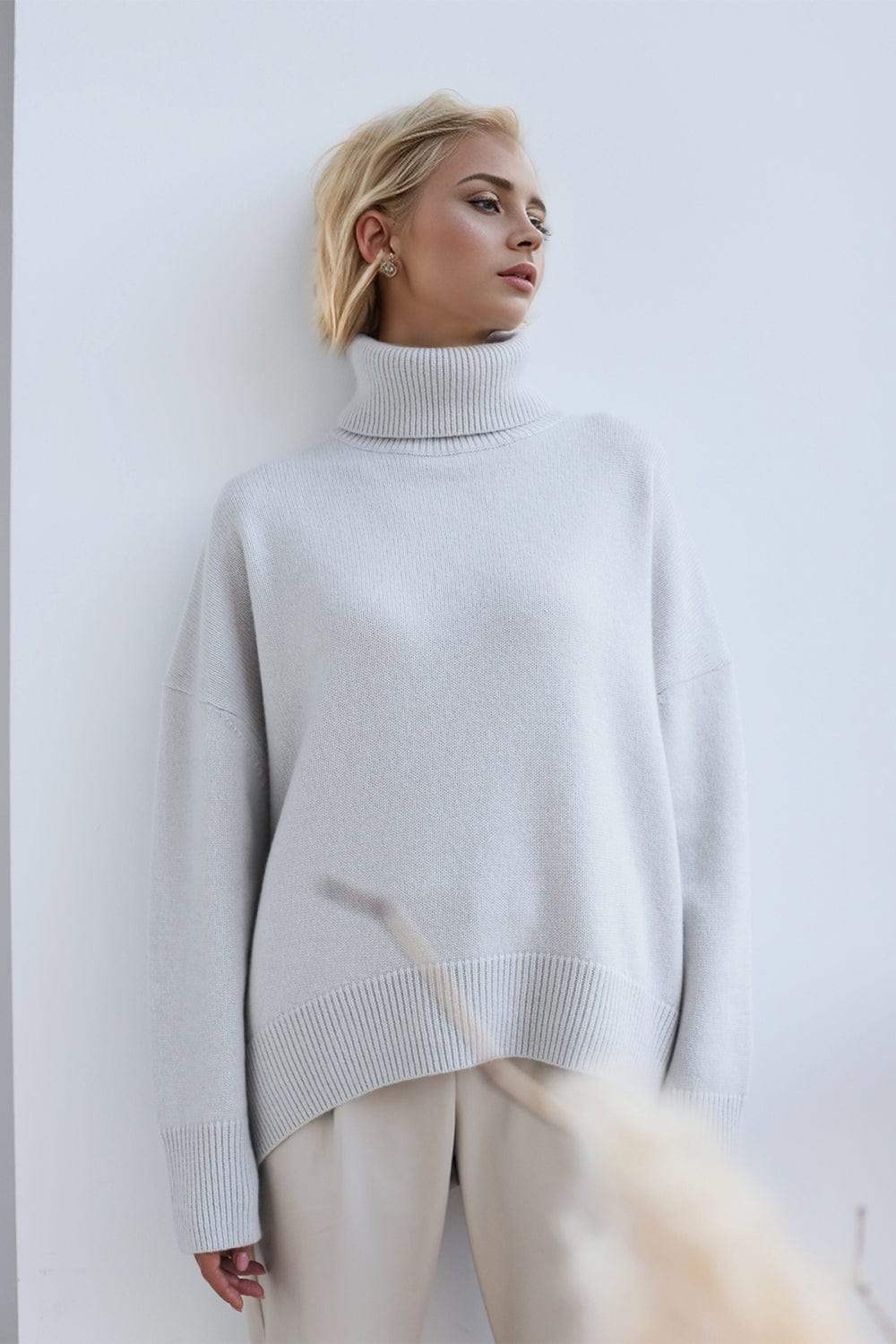Basic Bae Turtleneck Dropped Shoulder Long Sleeve Sweater - Trendsi - Flyclothing LLC