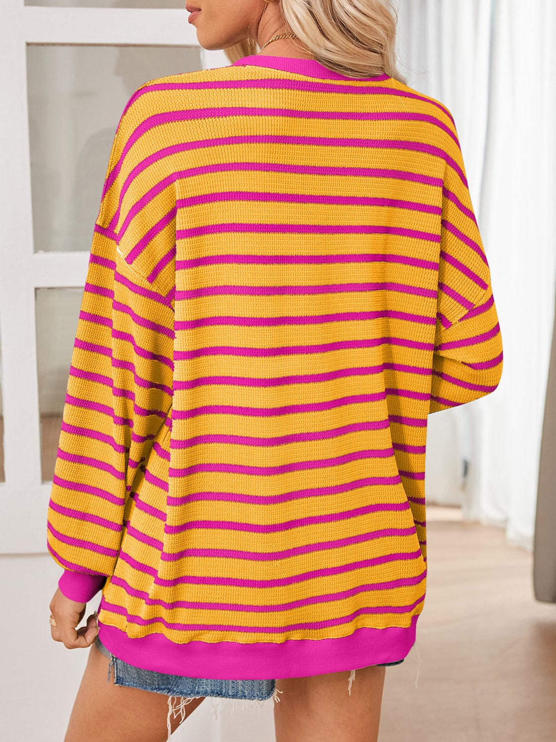 Lovelet Striped Contrast Long Sleeve Sweatshirt - Trendsi